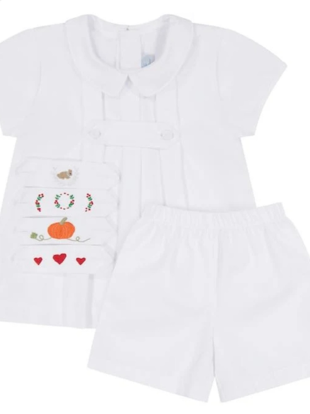 White Elephant Designs White Baby Two-Piece Set with Seasonal Swap Embroidery